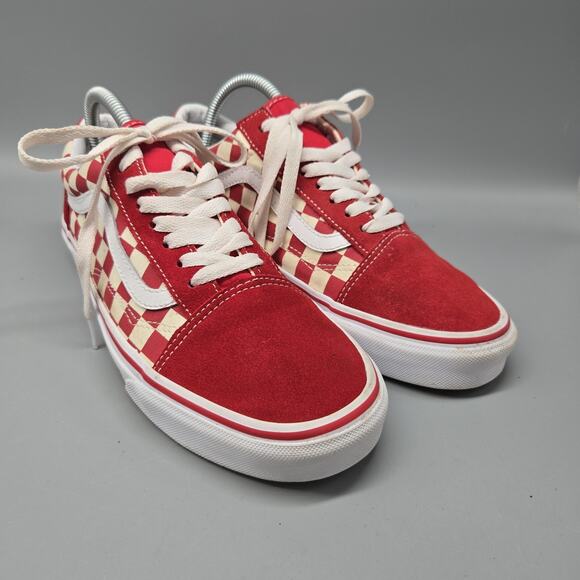 Vans Men's Old Skool Primary Skate Checkerboard Racing Red White Shoes M 7.5/ W9 - Picture 4 of 11